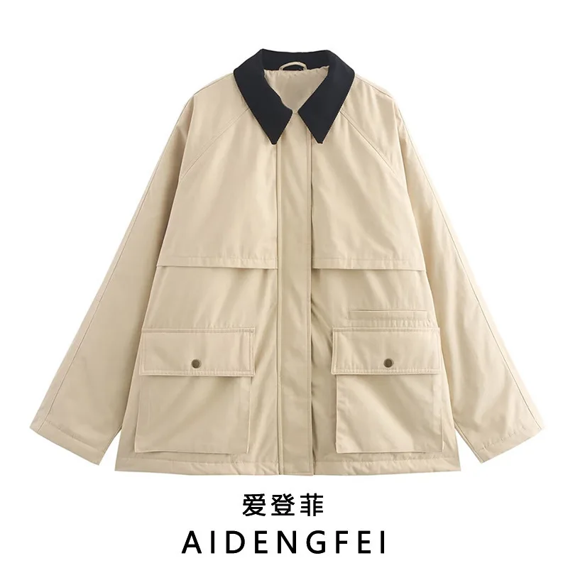 Women's Autumn Winter Quilted Cotton Jacket with Pockets Color Contrast Corduroy Collar Long Sleeve European American Style
Women's Autumn Winter Quilted Cotton Jacket with Pockets Color Contrast Corduroy Collar Long Sleeve European American Style