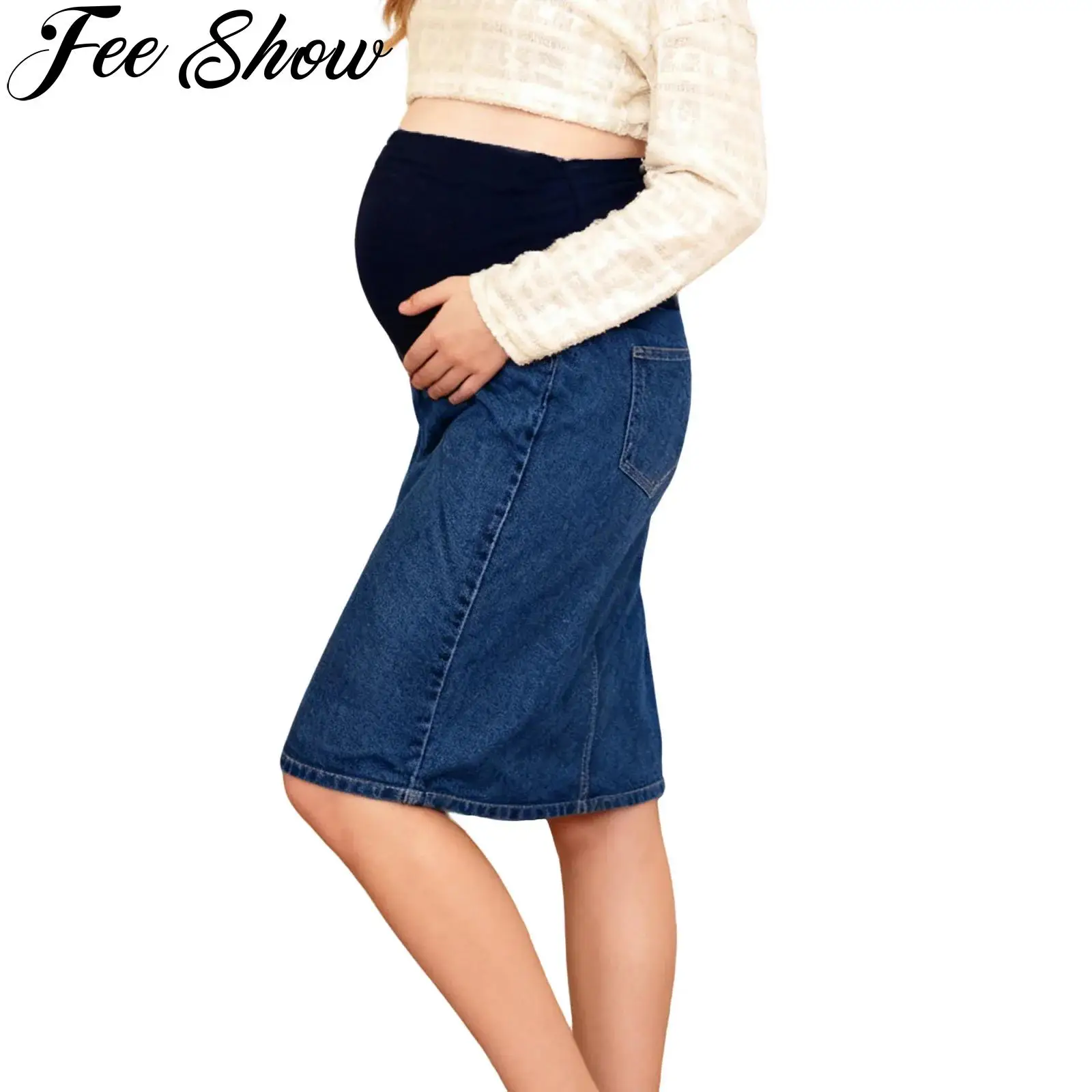 Maternity Denim Skirt Over-The-Belly Adjustable Waistband Jeans Skirts with Pockets Pregnant Women Shopping Casual Outing Wear
Maternity Denim Skirt Over-The-Belly Adjustable Waistband Jeans Skirts with Pockets Pregnant Women Shopping Casual Outing Wear