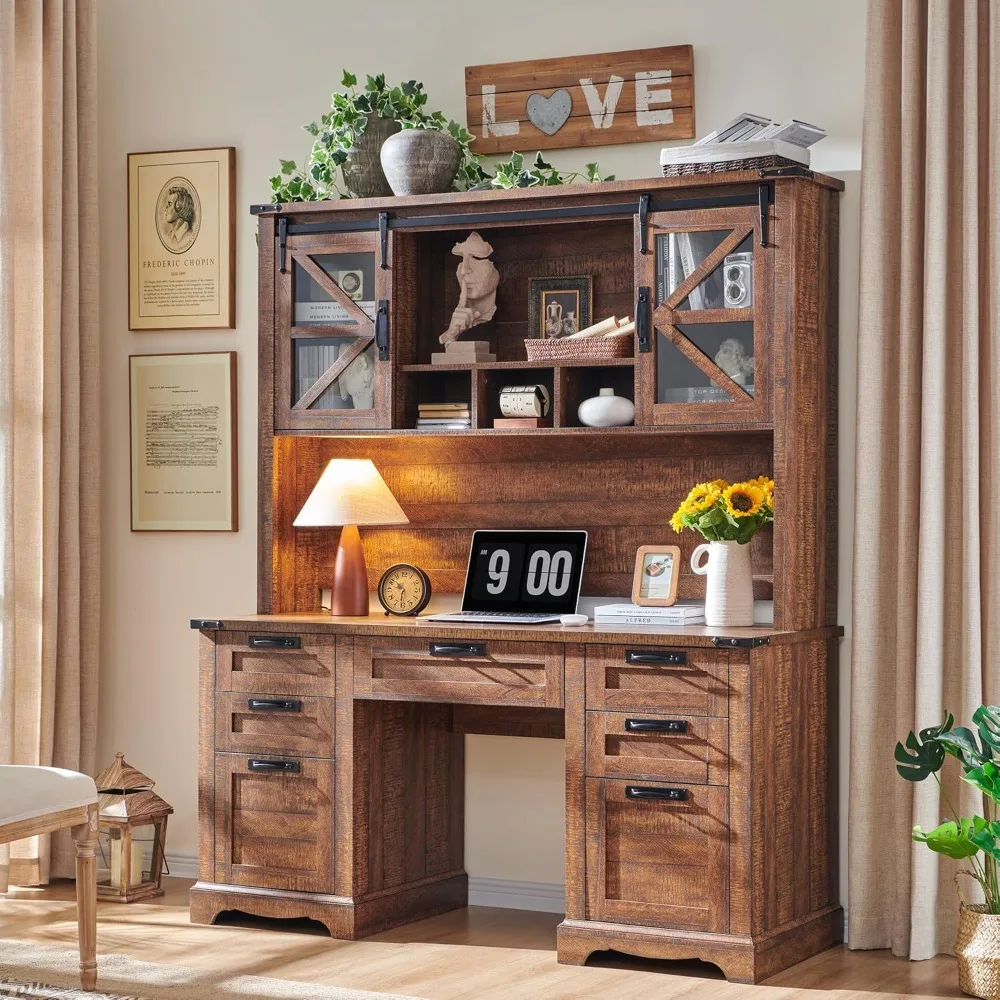 60" Farmhouse Desk with Hutch, Wood Home Office Executive Desk with Drawer, Charging Station, Keyboard Tray, File Drawer, Stora
60" Farmhouse Desk with Hutch, Wood Home Office Executive Desk with Drawer, Charging Station, Keyboard Tray, File Drawer, Stora