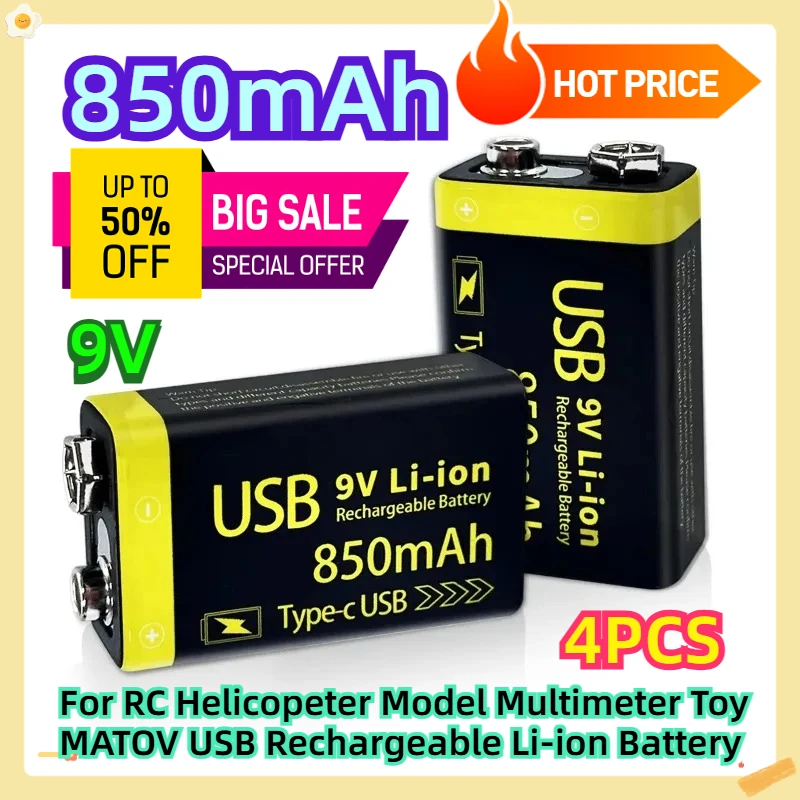 6F22 For RC Helicopeter Model Multimeter Toy MATOV USB Rechargeable Li-ion Battery 850mAh 9V 4pcs
6F22 For RC Helicopeter Model Multimeter Toy MATOV USB Rechargeable Li-ion Battery 850mAh 9V 4pcs
