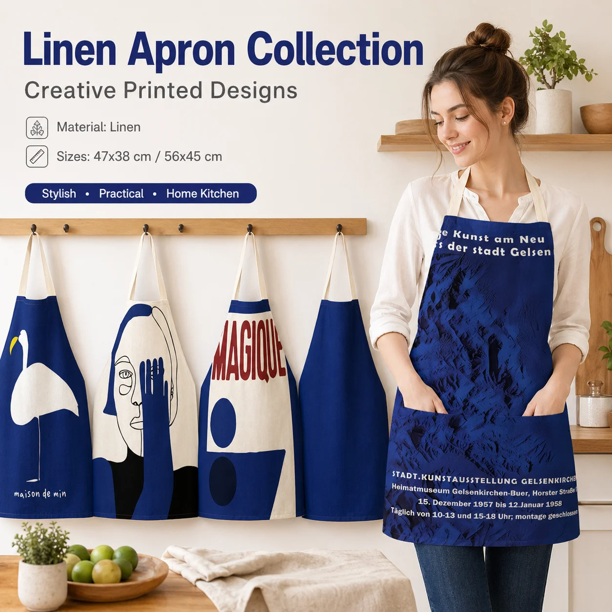 Vintage Art Exhibition Poster Linen Apron Blue 2D Flat Printed Kitchen Cooking Bib For Women Barista Cafe Workwear Pinafore
Vintage Art Exhibition Poster Linen Apron Blue 2D Flat Printed Kitchen Cooking Bib For Women Barista Cafe Workwear Pinafore