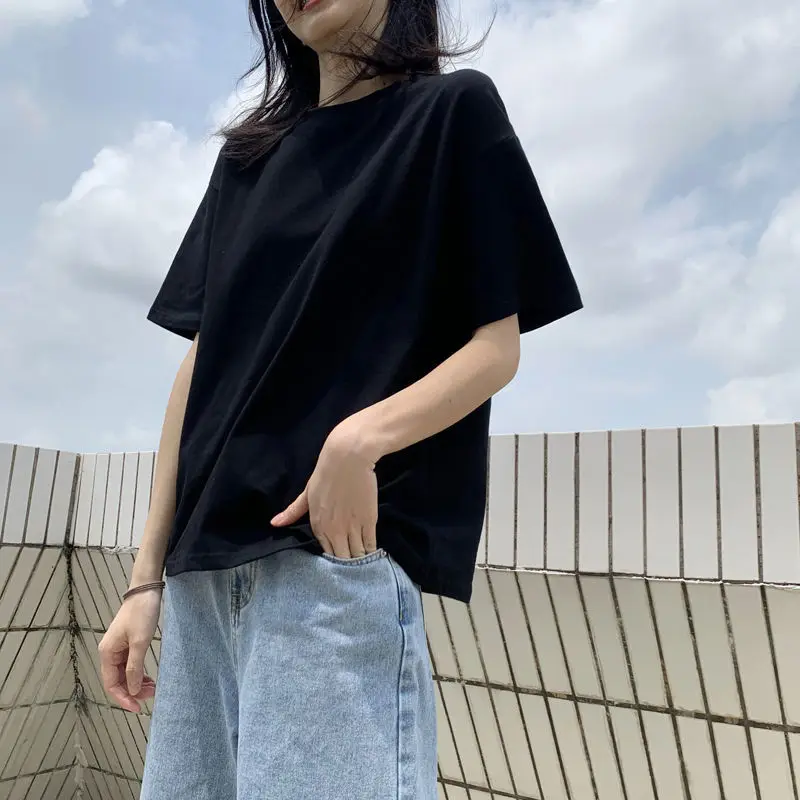 Women Solid Black T-shirt with Short Sleeves Pure Cotton Loose Korean Version Versatile Short Sleeved Top for Students Summer
Women Solid Black T-shirt with Short Sleeves Pure Cotton Loose Korean Version Versatile Short Sleeved Top for Students Summer