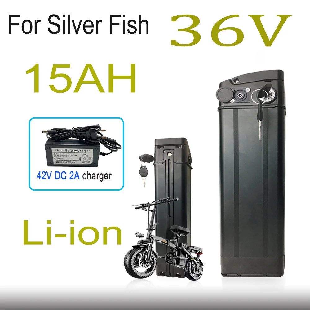 For Silver Fish 36V 15Ah Ebike 500W 750W 1000W 42V 15AH BMS 18650 Lithium Battery Pack With charger
For Silver Fish 36V 15Ah Ebike 500W 750W 1000W 42V 15AH BMS 18650 Lithium Battery Pack With charger