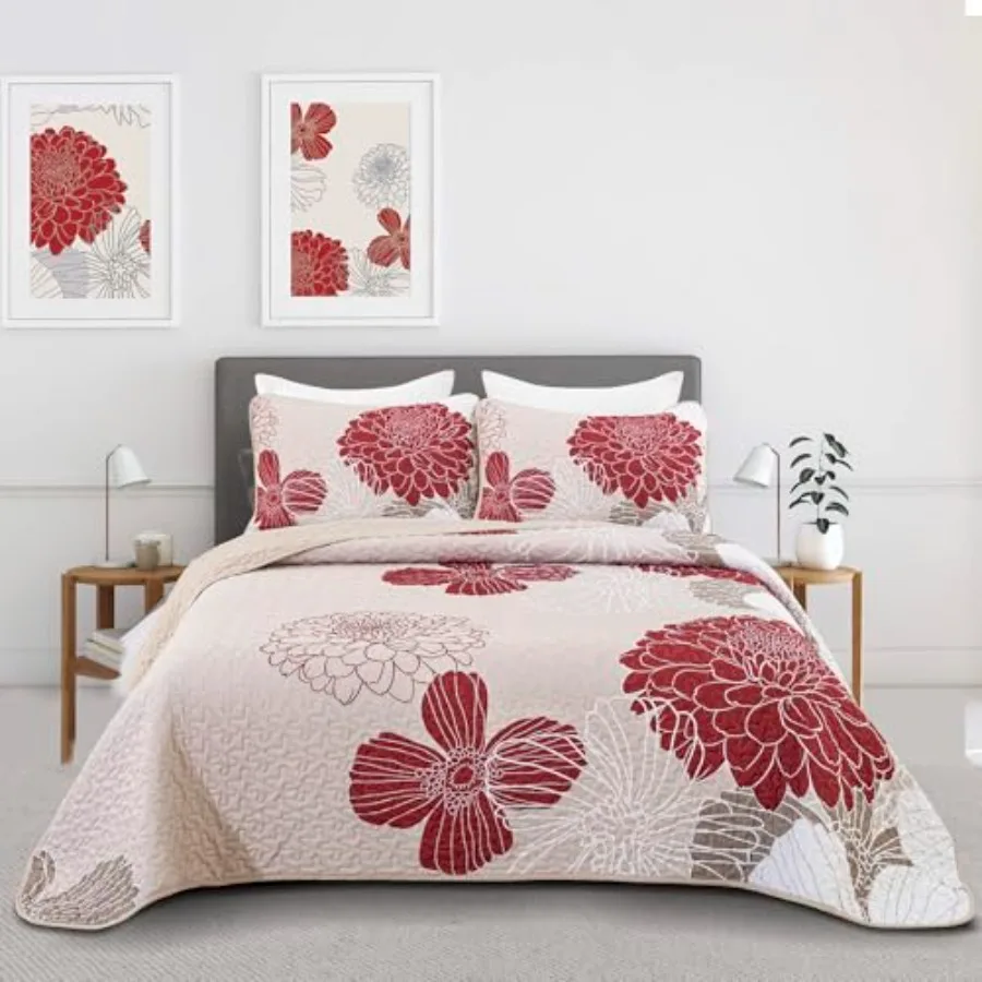 Floral Quilt Set Size - 3 Pcs Flower Pattern Bedspreads Reversible Lightweight Microfiber Quilts Bedding Set with 2 Pillowcases
Floral Quilt Set Size - 3 Pcs Flower Pattern Bedspreads Reversible Lightweight Microfiber Quilts Bedding Set with 2 Pillowcases
