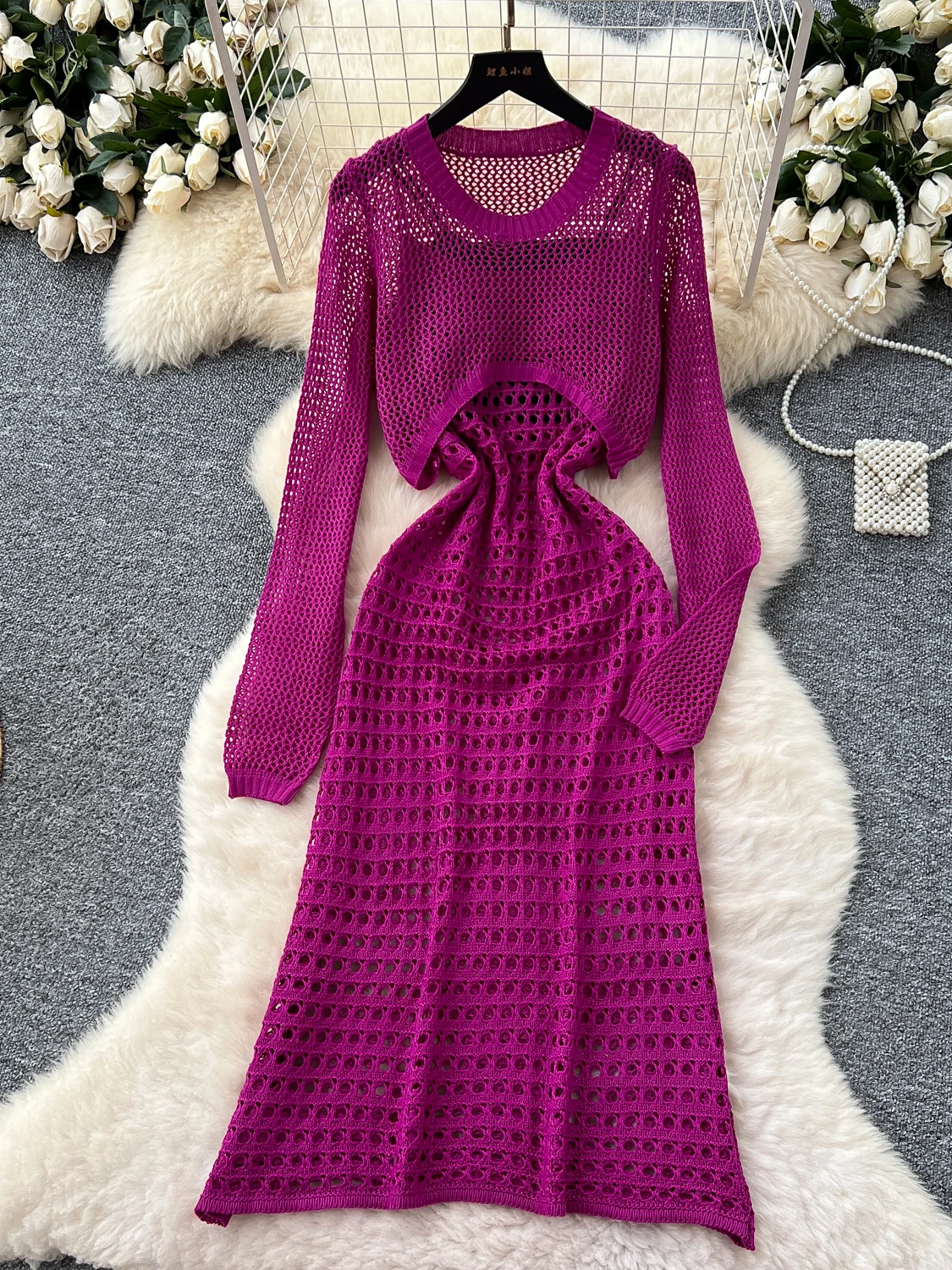Foamlina Korean Wear Women's Fashion Hollow Out Long-sleeved Mesh Blouse + Suspender Vest + Knitted Dress 2piece Set
Foamlina Korean Wear Women's Fashion Hollow Out Long-sleeved Mesh Blouse + Suspender Vest + Knitted Dress 2piece Set