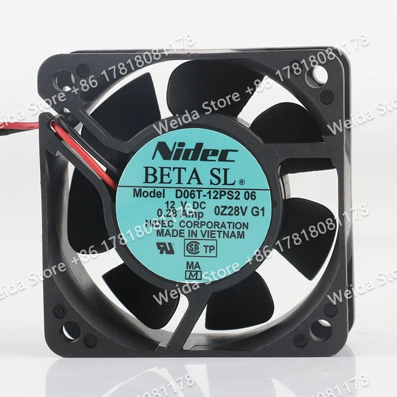 Original Nidec DC 12V 0.28A 6025 Inverter 60X60X25MM 6CM Two-wire D06T-12PS2 06 Double Ball Bearing Cooling fan
Original Nidec DC 12V 0.28A 6025 Inverter 60X60X25MM 6CM Two-wire D06T-12PS2 06 Double Ball Bearing Cooling fan