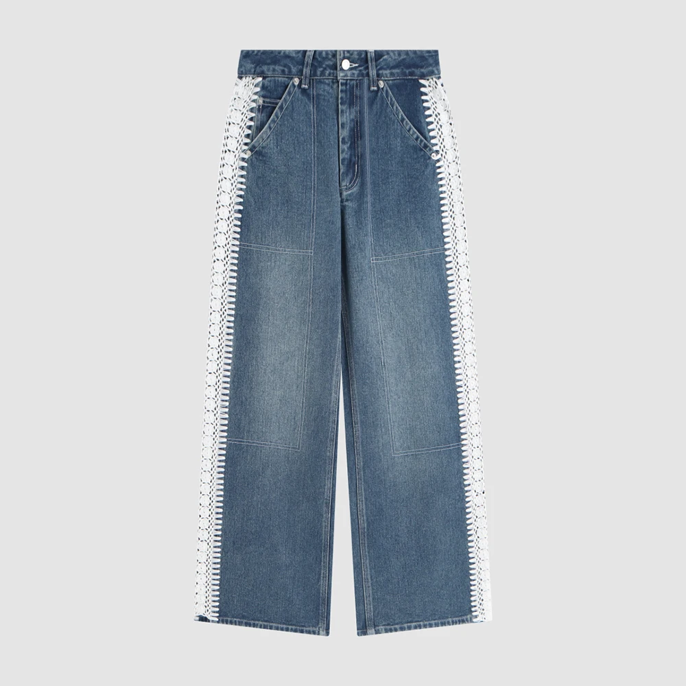 Ladies 100% Cotton Lace Side Carpenter Jeans, High Waist Wide Leg Denim Pants, Vintage Y2K Streetwear Baggy Trousers for Women
Ladies 100% Cotton Lace Side Carpenter Jeans, High Waist Wide Leg Denim Pants, Vintage Y2K Streetwear Baggy Trousers for Women