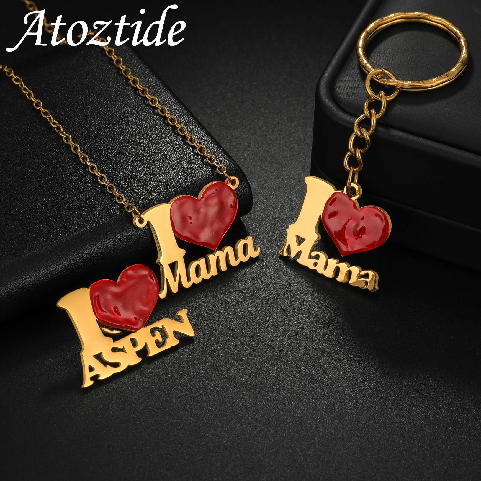 Atoztide Custom Names Jewelry Set Necklace Keyring Brooch Dripping Oil Heart Stainless Steel for Women Mothers' Day Gifts
Atoztide Custom Names Jewelry Set Necklace Keyring Brooch Dripping Oil Heart Stainless Steel for Women Mothers' Day Gifts