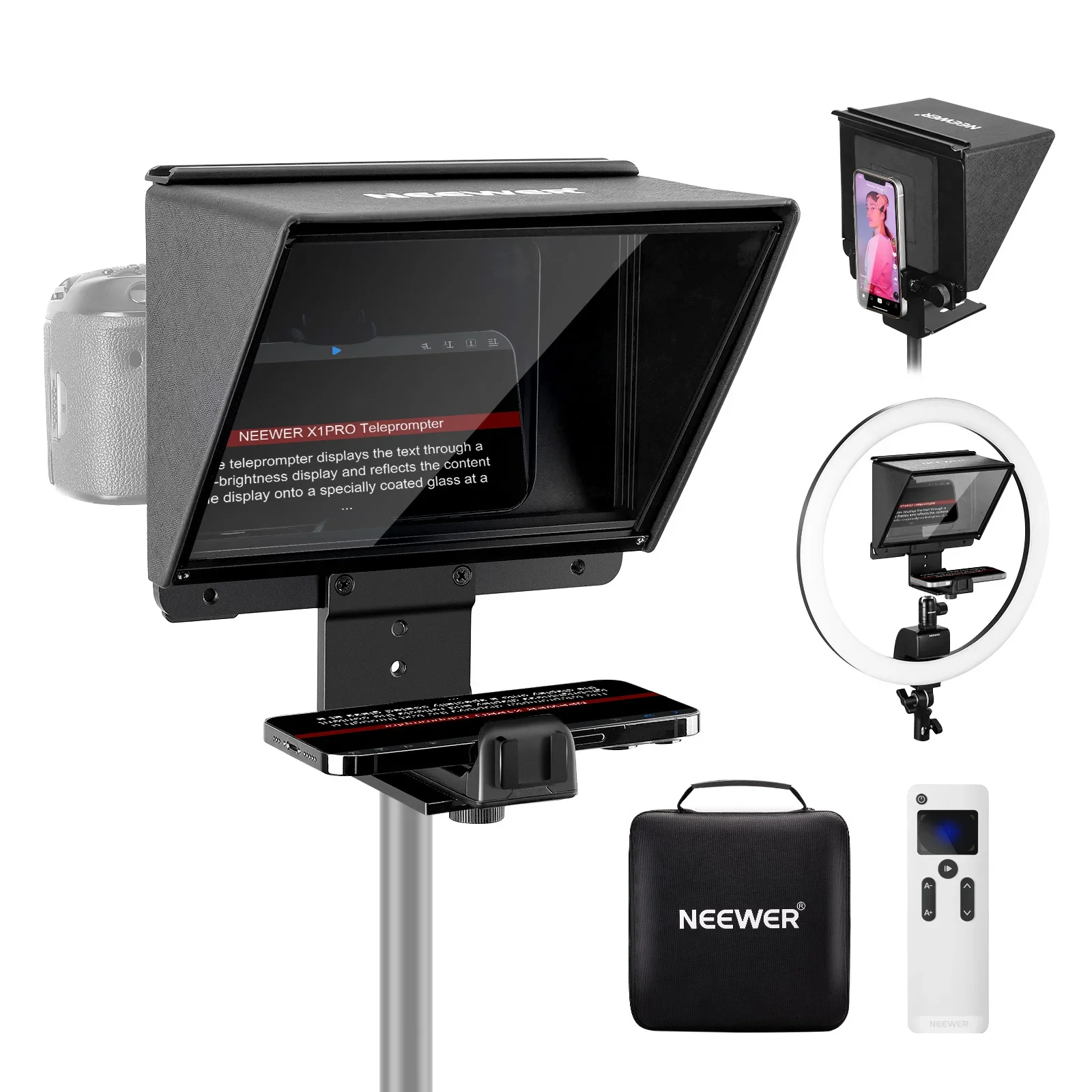NEEWER Teleprompter For Camera Or Smartphone Shooting, 9 Inch All Metal, Remote Control Via NEEWER Teleprompter APP Bluetooth
NEEWER Teleprompter For Camera Or Smartphone Shooting, 9 Inch All Metal, Remote Control Via NEEWER Teleprompter APP Bluetooth