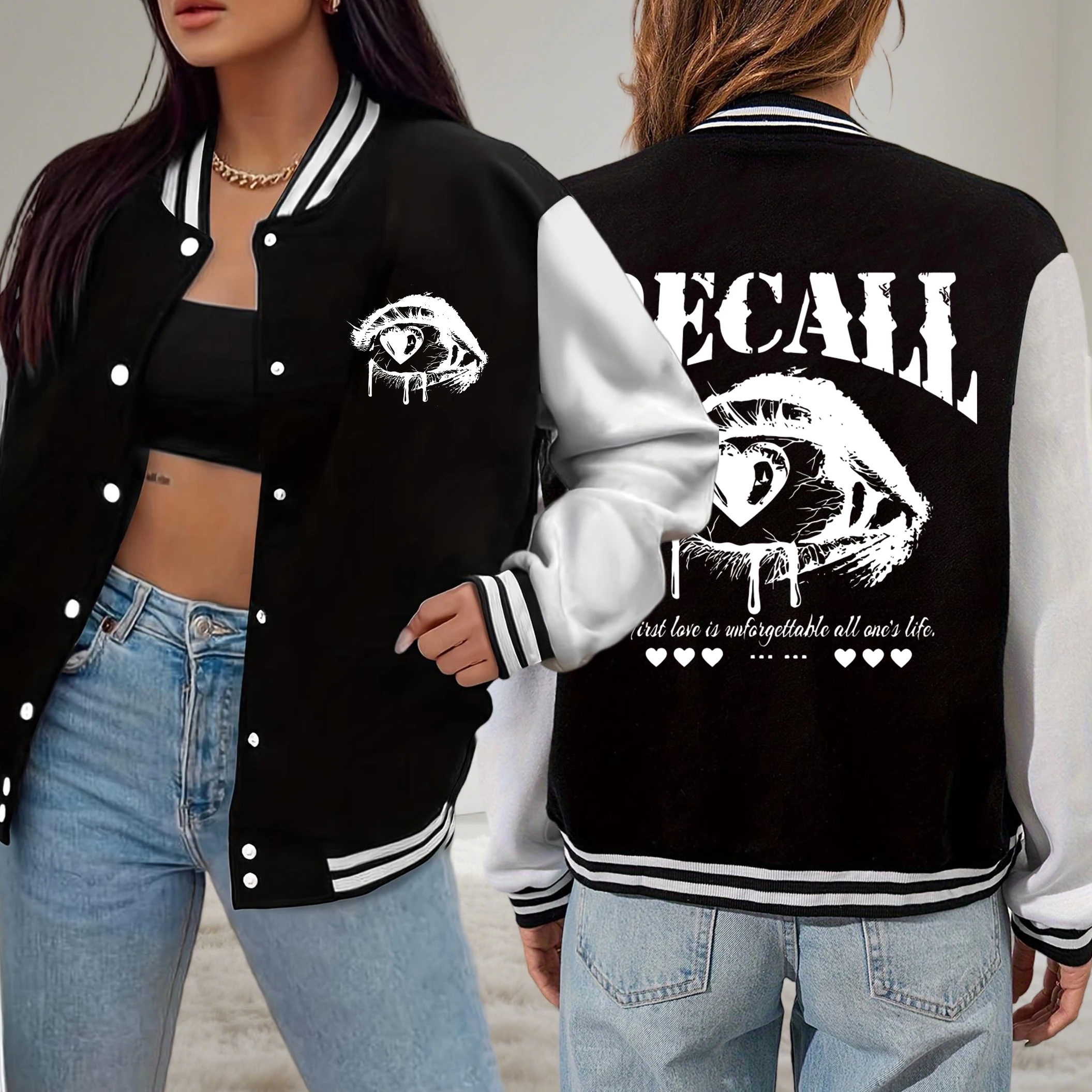 Recall Tears Streaming From Loving Eyes Prints Baseball Uniform Women Fashion Fleece Jacket American Loose Woman Clothes
Recall Tears Streaming From Loving Eyes Prints Baseball Uniform Women Fashion Fleece Jacket American Loose Woman Clothes