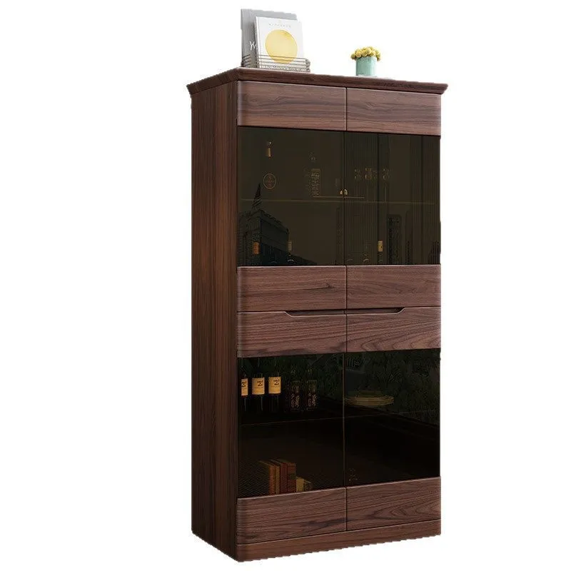 Black walnut living room wine cabinet, simple style solid wood display cabinet against the wall
Black walnut living room wine cabinet, simple style solid wood display cabinet against the wall