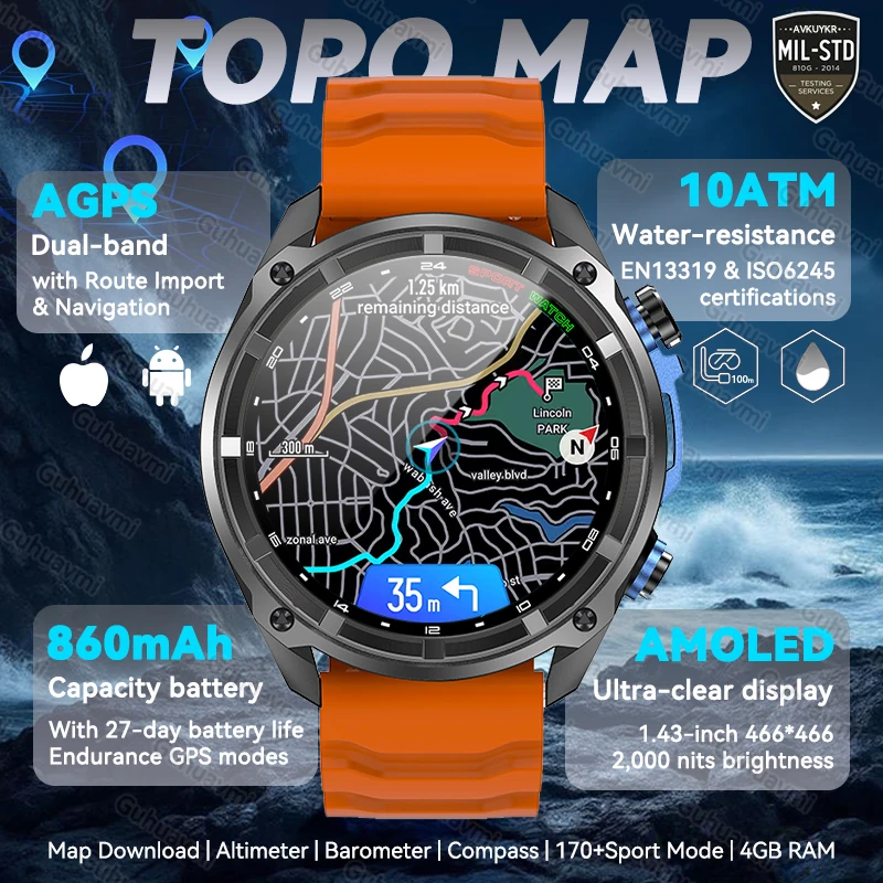 New Dual-band&Offline Map GPS Military Smart Watch Men Compass Altimeter Barometric 10ATM Waterproof&6-axis Sensor SmartBracelet
New Dual-band&Offline Map GPS Military Smart Watch Men Compass Altimeter Barometric 10ATM Waterproof&6-axis Sensor SmartBracelet