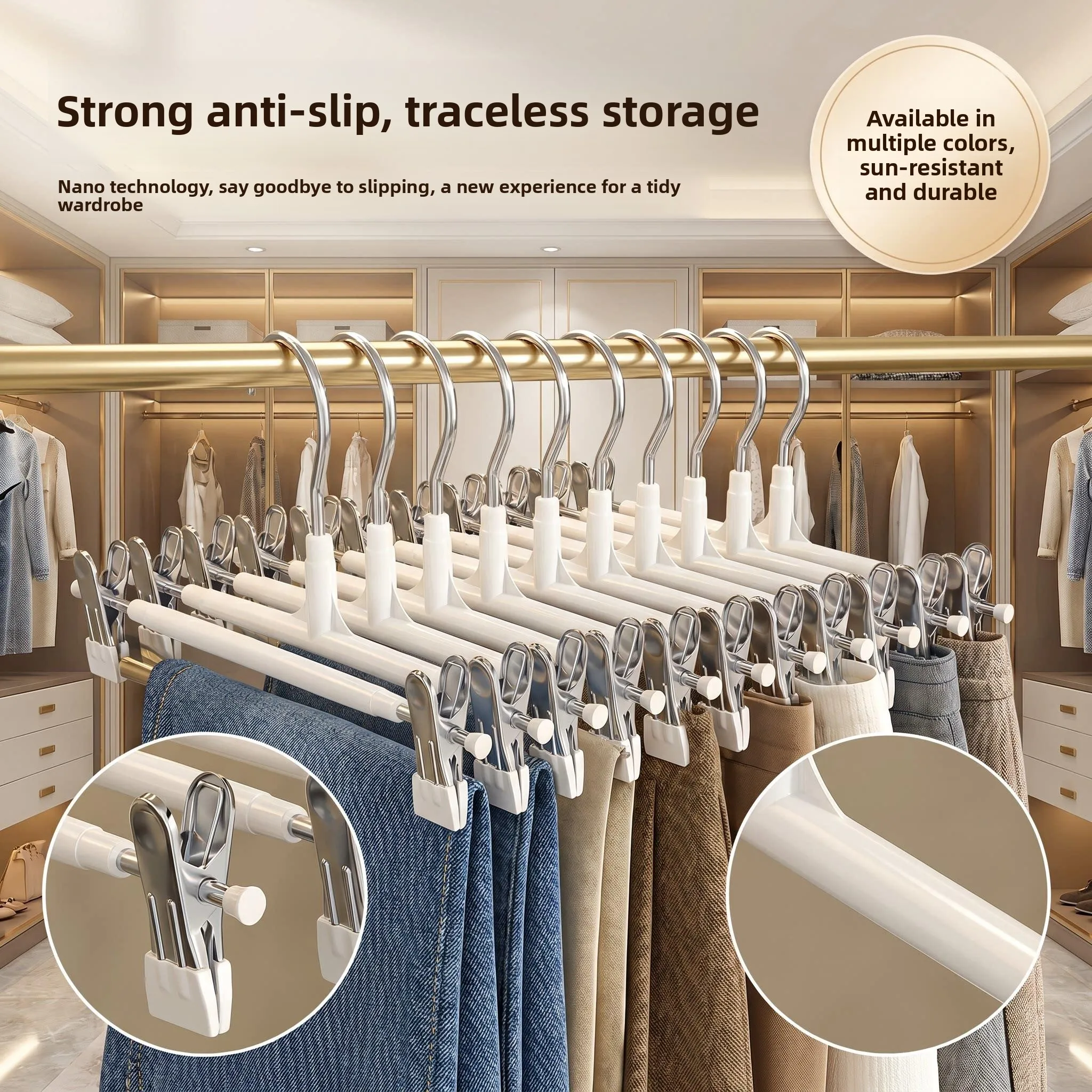 Two-In-One Hanger Clip for Pants And Skirts Strong Anti-Slip No Trace Design Wardrobe Built-In Clothes Drying Special Purposes
Two-In-One Hanger Clip for Pants And Skirts Strong Anti-Slip No Trace Design Wardrobe Built-In Clothes Drying Special Purposes
