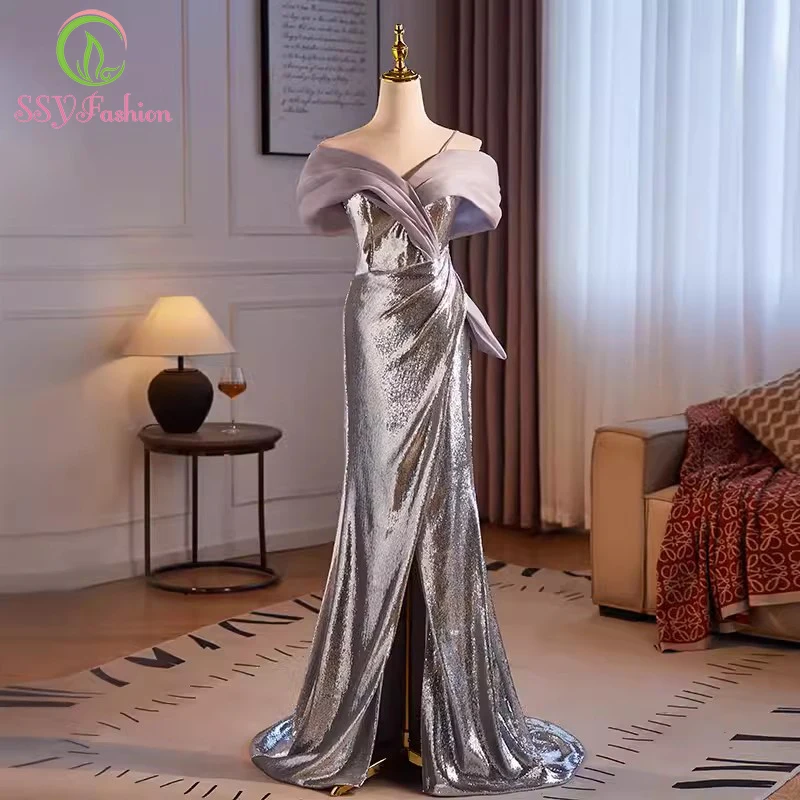 Женское блестящее вечернее платье SSYFashion, облегающее платье с блестками и юбкой-годе, официальное платье серебристого цвета
Женское блестящее вечернее платье SSYFashion, облегающее платье с блестками и юбкой-годе, официальное платье серебристого цвета