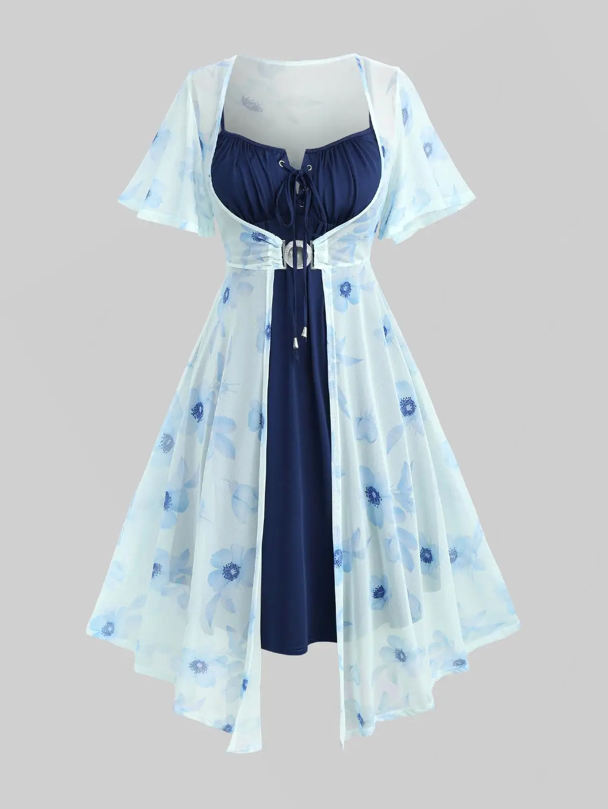 ROSEGAL Plus Size Flutter Sleeves Floral Dress and Lace-up A Line Cami Dress Set
ROSEGAL Plus Size Flutter Sleeves Floral Dress and Lace-up A Line Cami Dress Set