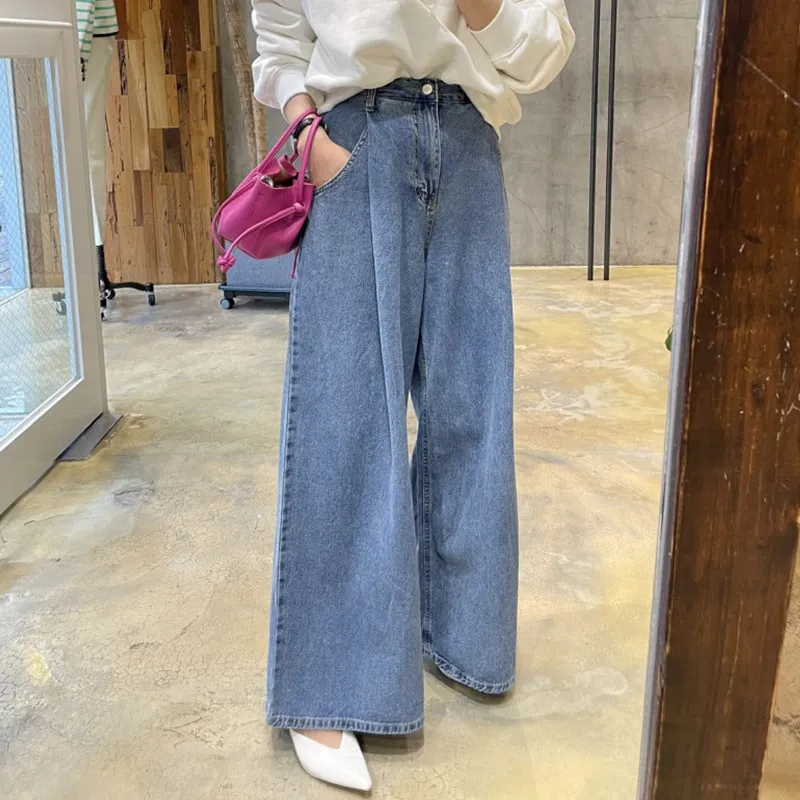 High Waist Wide Leg Denim Jeans Women's Vintage Versatile Pleated Slimming Dongda Gate Casual Sle Blue Color Spring Season
High Waist Wide Leg Denim Jeans Women's Vintage Versatile Pleated Slimming Dongda Gate Casual Sle Blue Color Spring Season