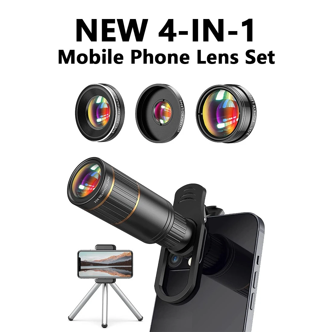 High definition four in one mobile phone lens set, telephoto wide-angle macro fisheye
High definition four in one mobile phone lens set, telephoto wide-angle macro fisheye
