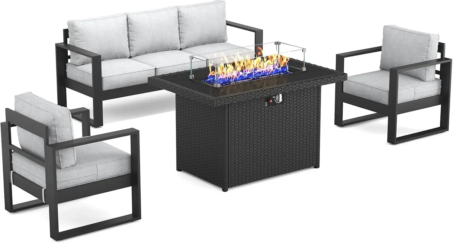 Outdoor Aluminum Furniture Set with Fire Pit Table - 4 Pieces Modern Patio Conversation Sets Metal Sectional Sofa Set
Outdoor Aluminum Furniture Set with Fire Pit Table - 4 Pieces Modern Patio Conversation Sets Metal Sectional Sofa Set