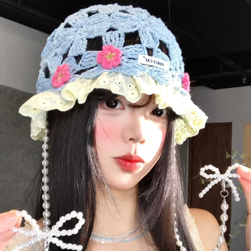 Niche Pearl Chain Lace Hollow Flower Pullover Hat for Women Summer Thin Ethnic Style Hand-crocheted Sweet Short Brim Knitted Cap
Niche Pearl Chain Lace Hollow Flower Pullover Hat for Women Summer Thin Ethnic Style Hand-crocheted Sweet Short Brim Knitted Cap