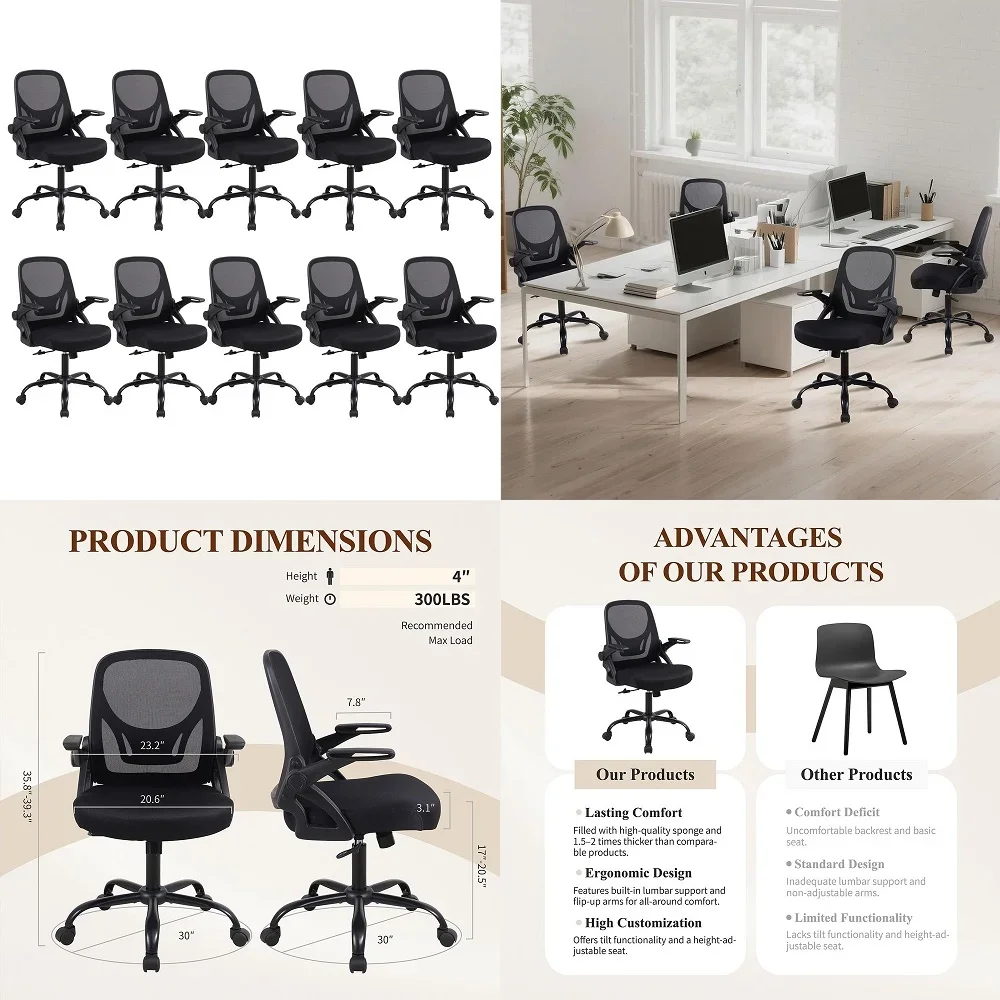 Office Computer Desk Chair, Adjustable Height Mesh Ergonomic Rolling Task Chair with Wheels, Thick Cushion, Flipup Armrests, an
Office Computer Desk Chair, Adjustable Height Mesh Ergonomic Rolling Task Chair with Wheels, Thick Cushion, Flipup Armrests, an