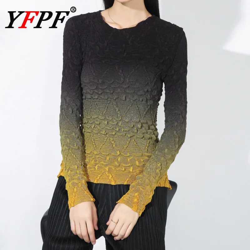 YFPF солнцезащитный крем Miyake плиссированный дизайн женская футболка модная с длинным рукавом тонкие собранные топы контрастного цвета 2025 новая одежда 3A149
YFPF солнцезащитный крем Miyake плиссированный дизайн женская футболка модная с длинным рукавом тонкие собранные топы контрастного цвета 2025 новая одежда 3A149