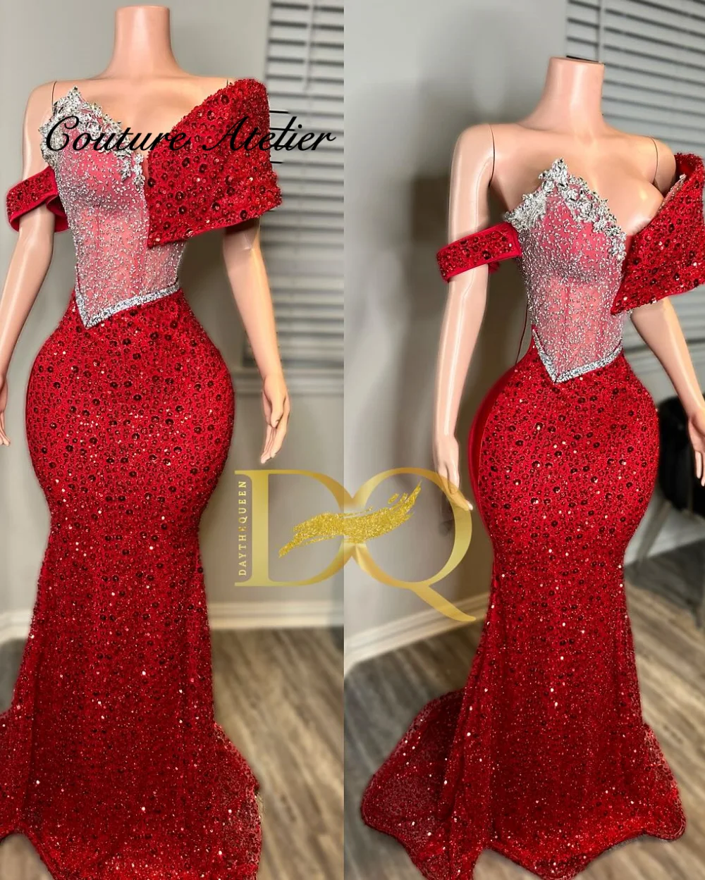 Red Beaded Off The Shoulder Prom Dresses Gold Crystal Beading Black Girl Mermaid African Wedding Dress Sexy Cocktail Customized
Red Beaded Off The Shoulder Prom Dresses Gold Crystal Beading Black Girl Mermaid African Wedding Dress Sexy Cocktail Customized