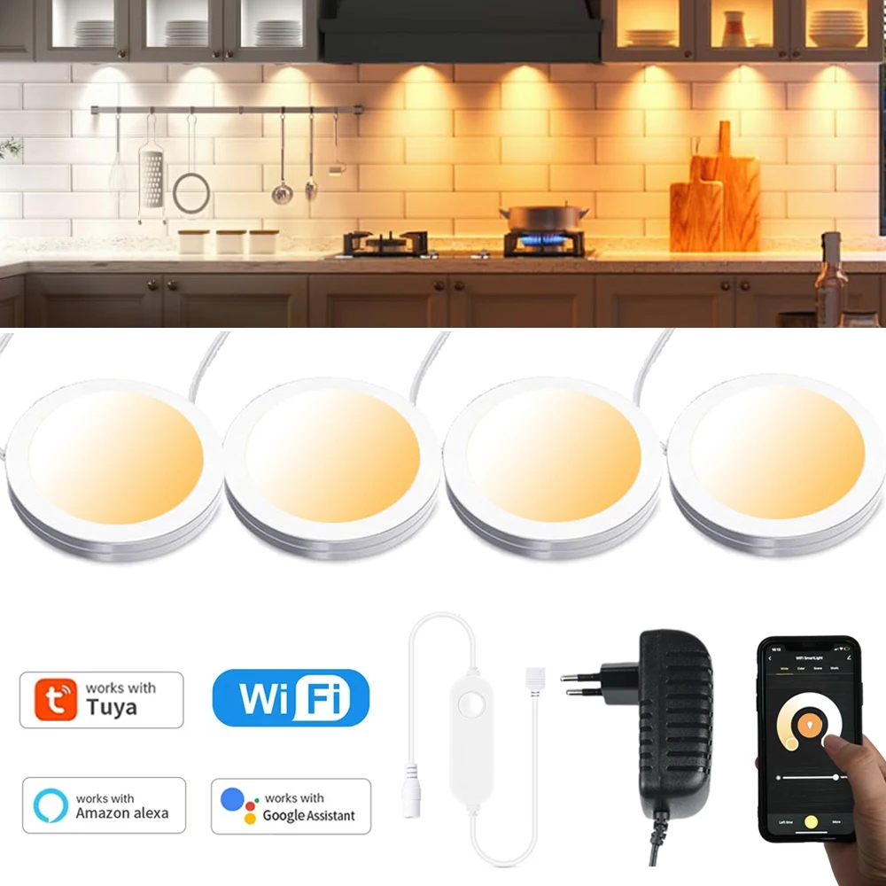Tuya Smart WiFi 12V CCT LED Under Cabinet Light Furniture Dimmable Puck Lights Wardrobe Display Cabinet Lamp 3000-6500K fr Alexa
Tuya Smart WiFi 12V CCT LED Under Cabinet Light Furniture Dimmable Puck Lights Wardrobe Display Cabinet Lamp 3000-6500K fr Alexa