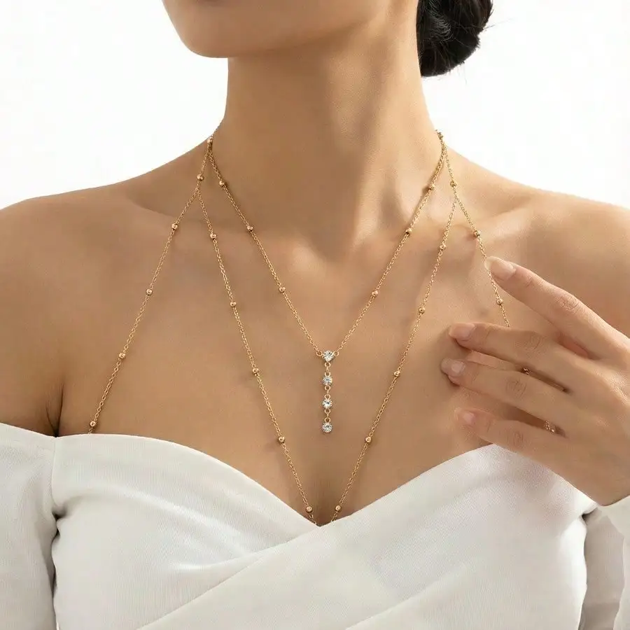 1pc Sparkling Diamond Body Chain, Versatile Chest Necklace Layered Jewelry For Women
1pc Sparkling Diamond Body Chain, Versatile Chest Necklace Layered Jewelry For Women