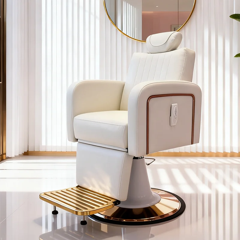 Modern White Leather Hairdressing Styling Chair Electric Reclining Barber Chair Salon Shaivng Chair for Sale
Modern White Leather Hairdressing Styling Chair Electric Reclining Barber Chair Salon Shaivng Chair for Sale