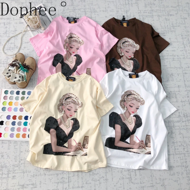 Korea Fashion Spring Summer Loose Short Sleeve T-shirt Diamonds Cartoon Printed Pullover Top Round Neck Casual Cotton T Shirts
Korea Fashion Spring Summer Loose Short Sleeve T-shirt Diamonds Cartoon Printed Pullover Top Round Neck Casual Cotton T Shirts