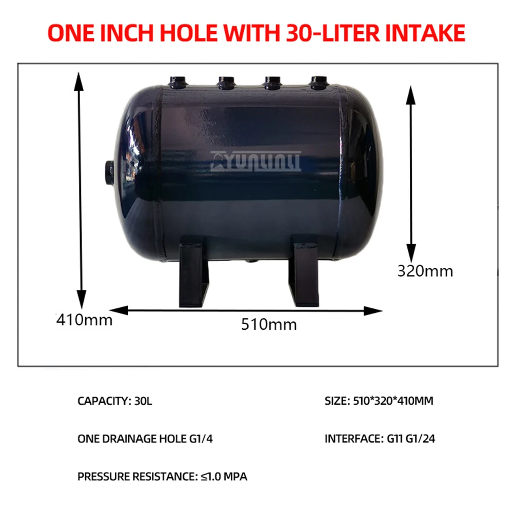 Air storage tank 30L 1-inch hole gas storage tank Air compressor Pressure jar Vacuum buffer tank Steel plastic storage tank
Air storage tank 30L 1-inch hole gas storage tank Air compressor Pressure jar Vacuum buffer tank Steel plastic storage tank