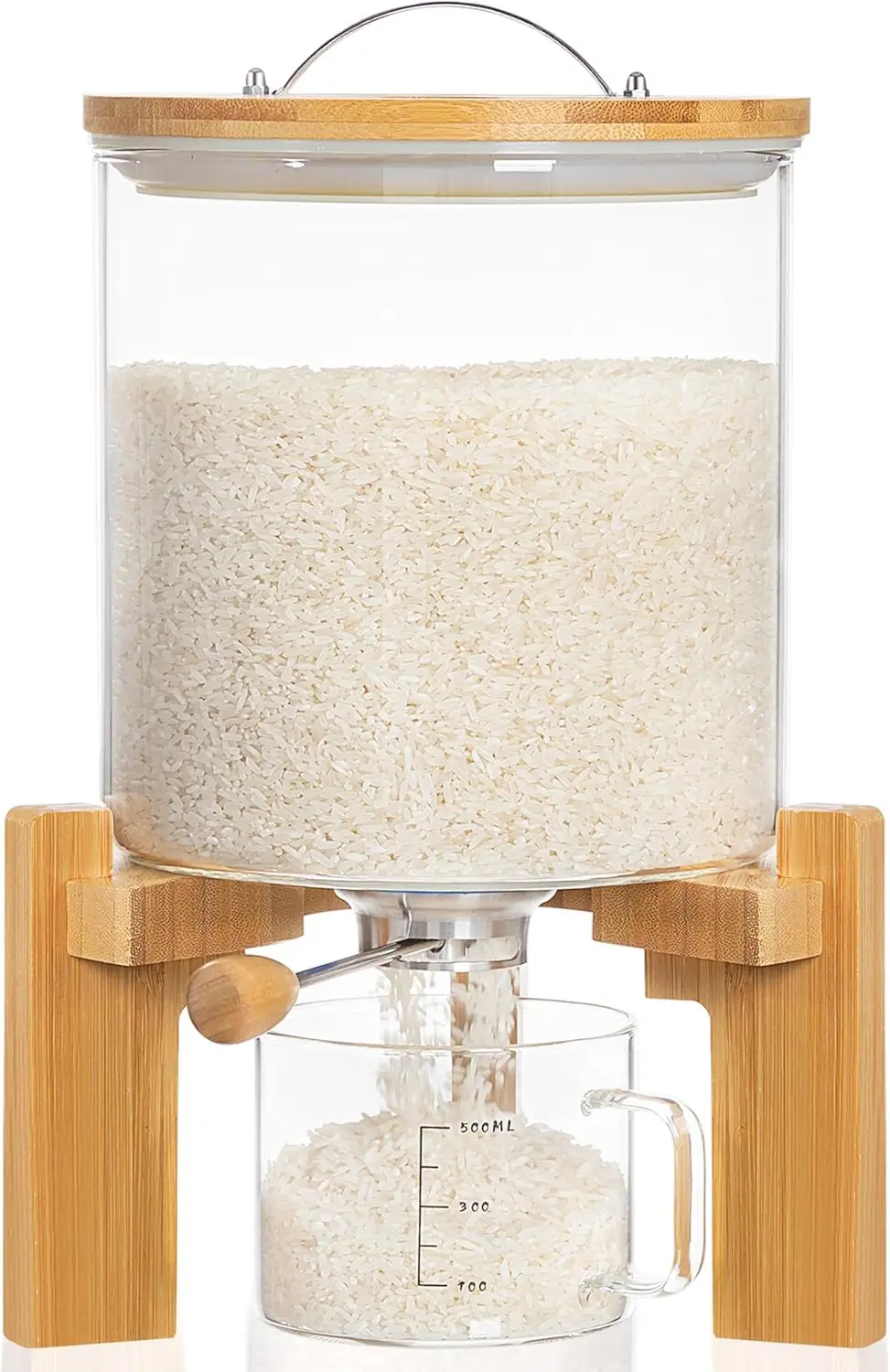 8-10 Lbs Glass Rice Dispenser with Wooden Stand, Airtight Bamboo Lid and Measuring Cup for Pantry Storage
8-10 Lbs Glass Rice Dispenser with Wooden Stand, Airtight Bamboo Lid and Measuring Cup for Pantry Storage