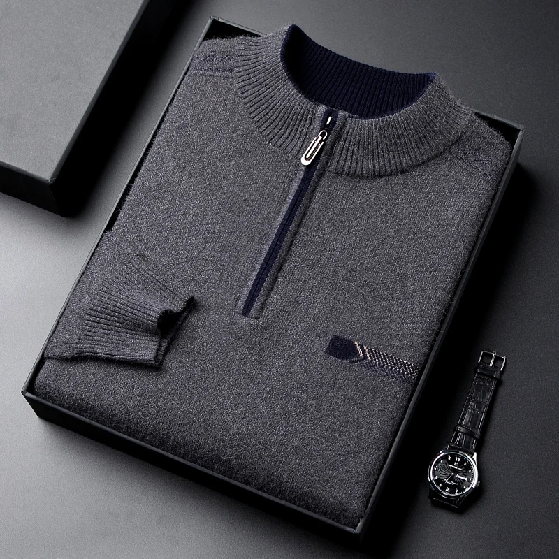 Autumn and Winter New Wool Sweater Men's Half Zip Men's Sweater Plus Velvet Thick Warm One-piece Velvet Knitted Bottoming Shirt
Autumn and Winter New Wool Sweater Men's Half Zip Men's Sweater Plus Velvet Thick Warm One-piece Velvet Knitted Bottoming Shirt