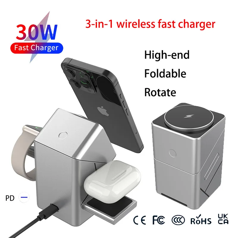 Зарядное устройство Qi2 мощностью 30 Вт с лампой, беспроводная зарядная станция Magsafe 3 в 1, магнитная зарядная док-станция для iPhone и Samsung Apple Watch
Зарядное устройство Qi2 мощностью 30 Вт с лампой, беспроводная зарядная станция Magsafe 3 в 1, магнитная зарядная док-станция для iPhone и Samsung Apple Watch