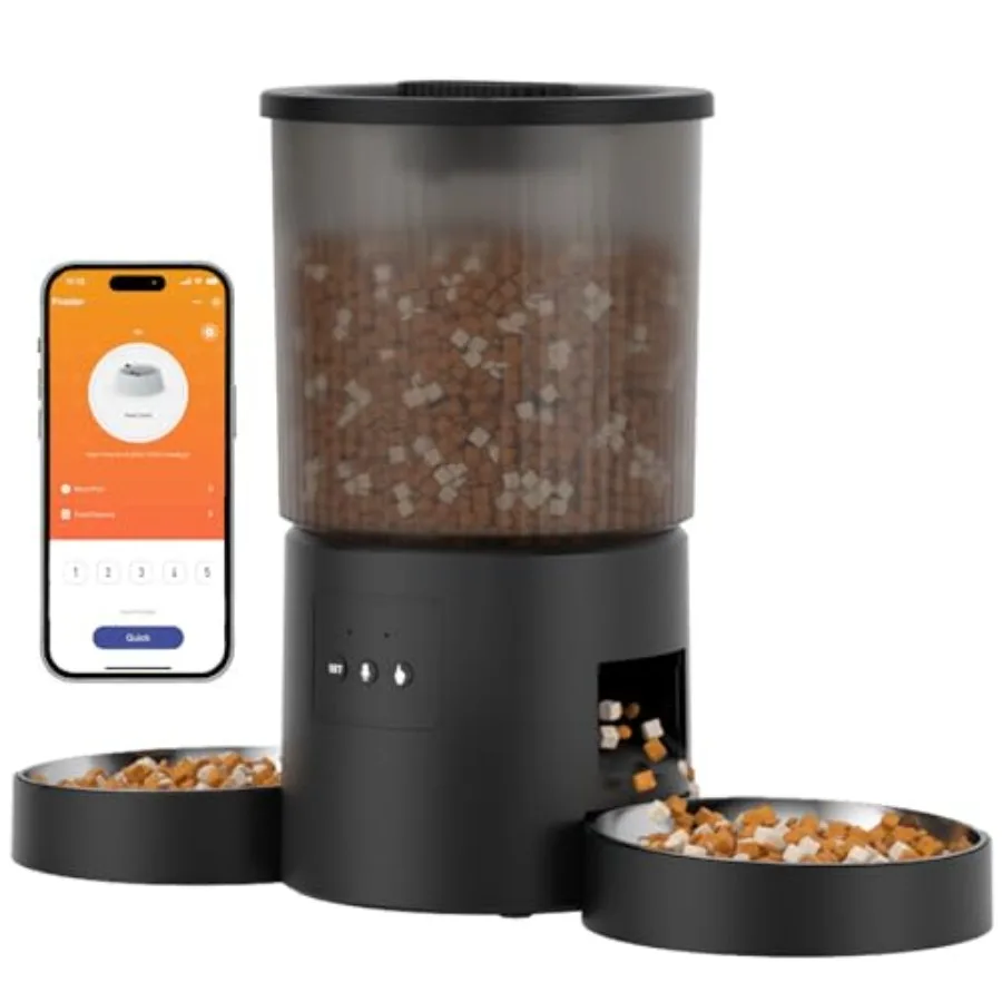 Automatic cat feeder for home use, stainless steel bowl, black, fresh protection and personalized 10-second recording
Automatic cat feeder for home use, stainless steel bowl, black, fresh protection and personalized 10-second recording
