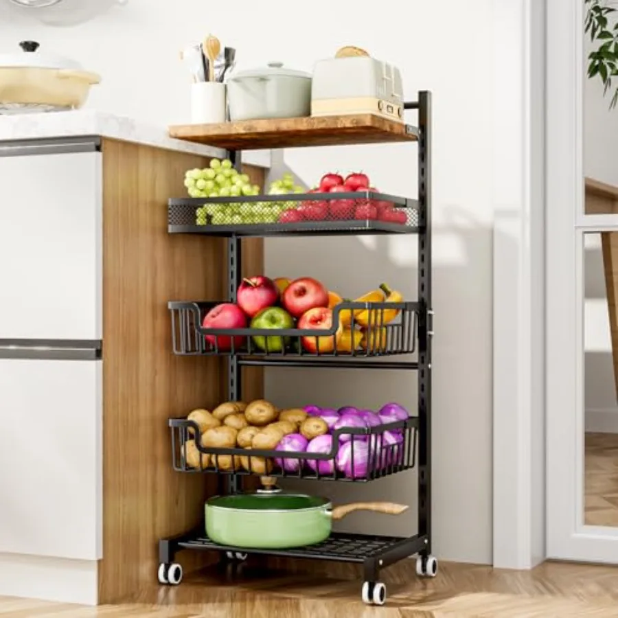 Fruit Basket Kitchen Cart Adjustable Vegetable Storage Rack Large Capacity Rolling Kitchen Carts on Wheels for Snack Onion and
Fruit Basket Kitchen Cart Adjustable Vegetable Storage Rack Large Capacity Rolling Kitchen Carts on Wheels for Snack Onion and