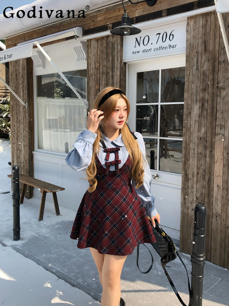 Plsu Size L-3XL Plaid Temperament Fake Two-piece Doll Collar Women Autumn Winter New Sexy Bow Big Size Long-sleeved Dress
Plsu Size L-3XL Plaid Temperament Fake Two-piece Doll Collar Women Autumn Winter New Sexy Bow Big Size Long-sleeved Dress