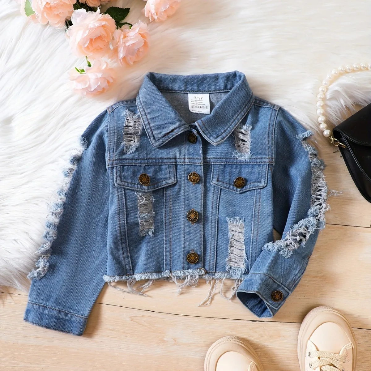 2026 Spring Summer Girls Denim Jacket, Solid Color Long Sleeve Lapel Ripped Fashion Coat for 18M-5Y
2026 Spring Summer Girls Denim Jacket, Solid Color Long Sleeve Lapel Ripped Fashion Coat for 18M-5Y