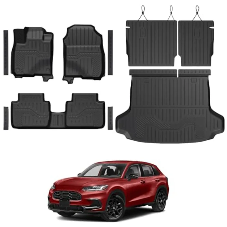 Всепогодные коврики для Honda HR-V 2023-2026, включая коврик в багажник, защиту спинок сидений и накладки на пороги.
Всепогодные коврики для Honda HR-V 2023-2026, включая коврик в багажник, защиту спинок сидений и накладки на пороги.
