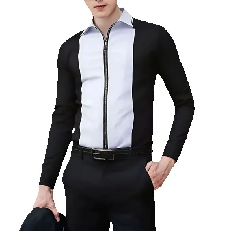 Men's Spring Fashion Zipper Design Long Sleeve Shirt Black White Color Block Casual Business Office Work Male Top
Men's Spring Fashion Zipper Design Long Sleeve Shirt Black White Color Block Casual Business Office Work Male Top