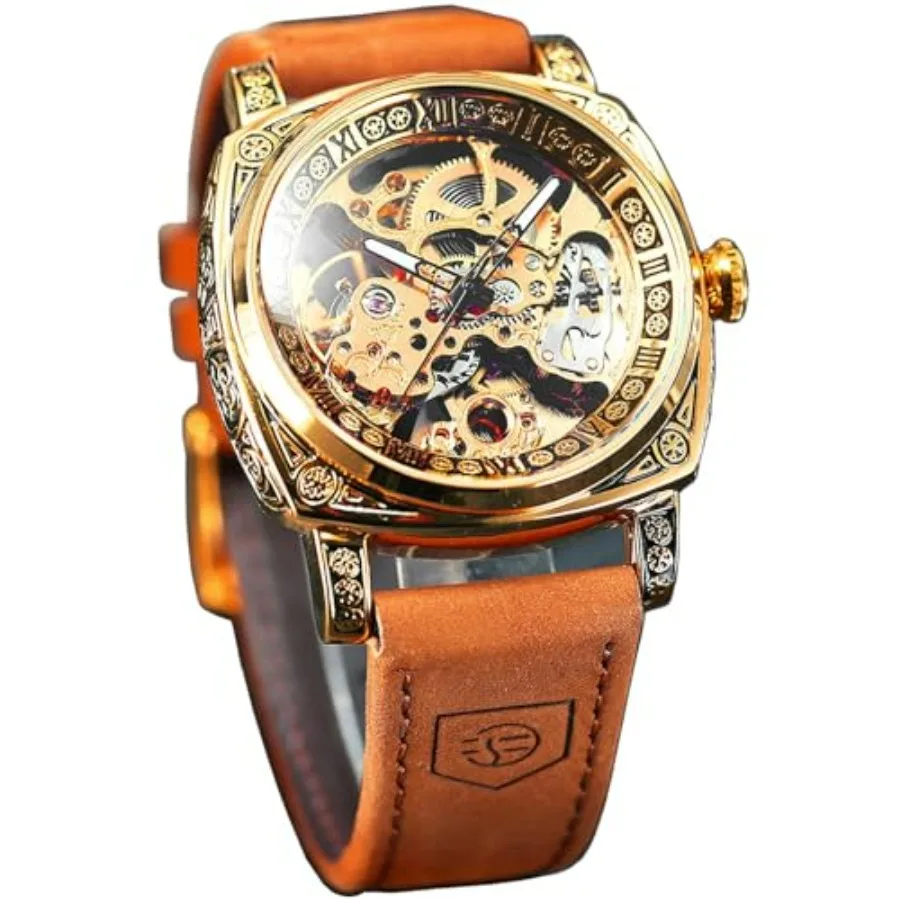 Square Luxury Retro Mechanical Watch for Men, Gorgeous Hollow Skeleton Self-Wind Carved Automatic Watches Vintage Leather Strap
Square Luxury Retro Mechanical Watch for Men, Gorgeous Hollow Skeleton Self-Wind Carved Automatic Watches Vintage Leather Strap