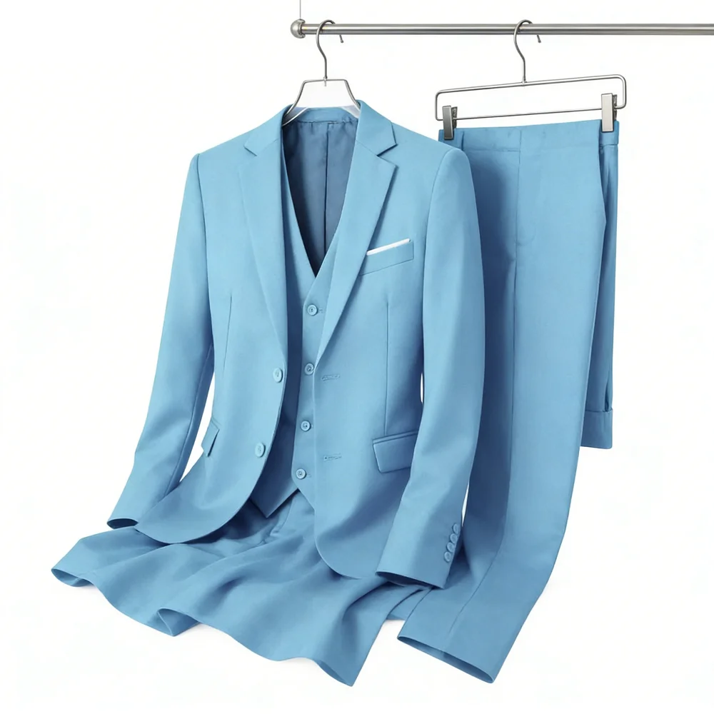 Элегантный мужской костюм-тройка (пиджак, жилет, брюки) с одной пуговицей, приталенного кроя, для торжественных мероприятий
Элегантный мужской костюм-тройка (пиджак, жилет, брюки) с одной пуговицей, приталенного кроя, для торжественных мероприятий