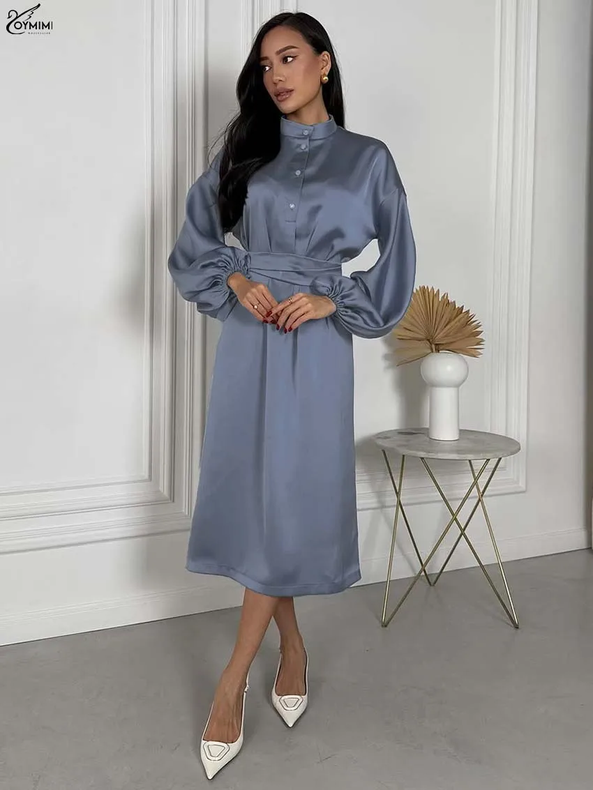 Oymimi Elegant Blue Stand Neck Women's Dress Fashion New Wrist Sleeve Single Breasted Dresses Casual Straight Mid-Calf Dresses
Oymimi Elegant Blue Stand Neck Women's Dress Fashion New Wrist Sleeve Single Breasted Dresses Casual Straight Mid-Calf Dresses