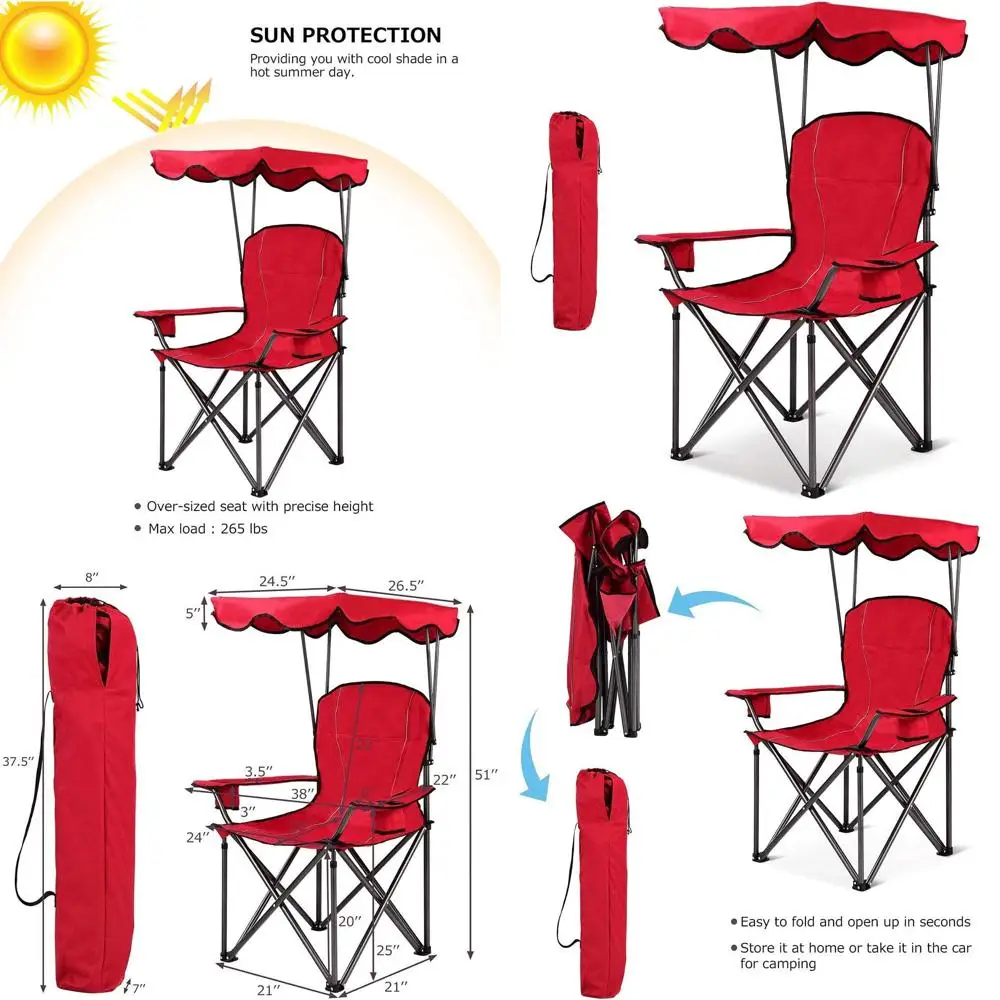 Portable Red Canopy Chair with Sunshade, Cup Holders, and Carry Bag for Outdoor Adventures
Portable Red Canopy Chair with Sunshade, Cup Holders, and Carry Bag for Outdoor Adventures