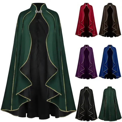 Men Halloween Cloak Cosplay Cape Suede Medieval Shawl Vampire Pirate Robe Old Ranger Costume Adults Women Carnival Fancy Party