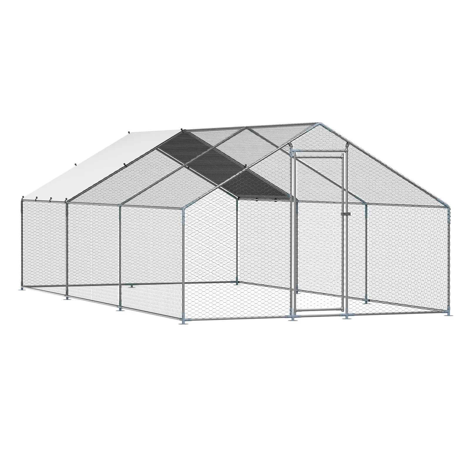 Metal Chicken Coop 9.8x19.6x6.5 ft Walk-in Chicken Run with Cover Spire Roof 
Metal Chicken Coop 9.8x19.6x6.5 ft Walk-in Chicken Run with Cover Spire Roof