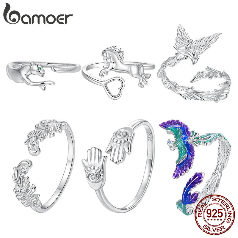 Bamoer 925 Sterling Silver Hamsa Hand Hug Open Ring for Women Animal Phoenix Horse Fatima Hugging Hands Promise Eternity Ring
Bamoer 925 Sterling Silver Hamsa Hand Hug Open Ring for Women Animal Phoenix Horse Fatima Hugging Hands Promise Eternity Ring