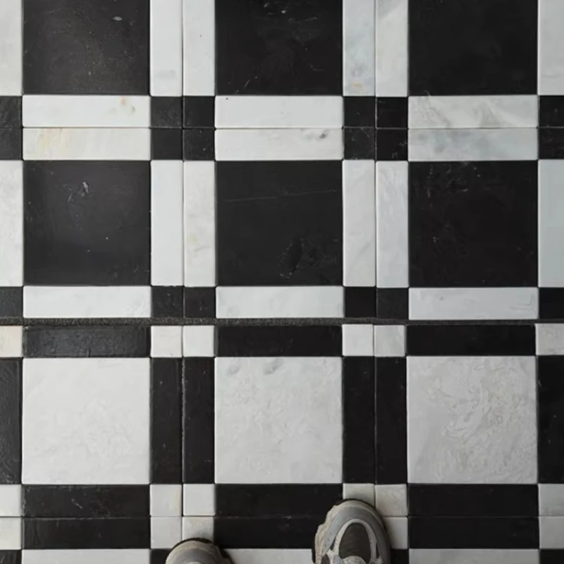 Lime stone black and white back-shaped mosaic tiles retro style coffee milk tea shop commercial store clothing store floor tiles
Lime stone black and white back-shaped mosaic tiles retro style coffee milk tea shop commercial store clothing store floor tiles
