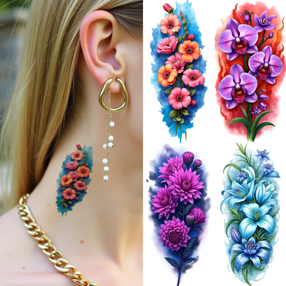 9pcs Temporary Tattoo Waterproof Long-lasting Body Stickers Red Calla Lily Purple Orchid White Lily For Thighs Arms Adult
9pcs Temporary Tattoo Waterproof Long-lasting Body Stickers Red Calla Lily Purple Orchid White Lily For Thighs Arms Adult