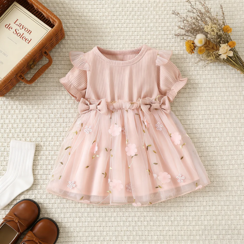 Girls' Dress Summer Floral Mesh Short-Sleeve Baby Girl Dress Adorable Bow Princess Baby Dress Baby Girl Clothes
Girls' Dress Summer Floral Mesh Short-Sleeve Baby Girl Dress Adorable Bow Princess Baby Dress Baby Girl Clothes